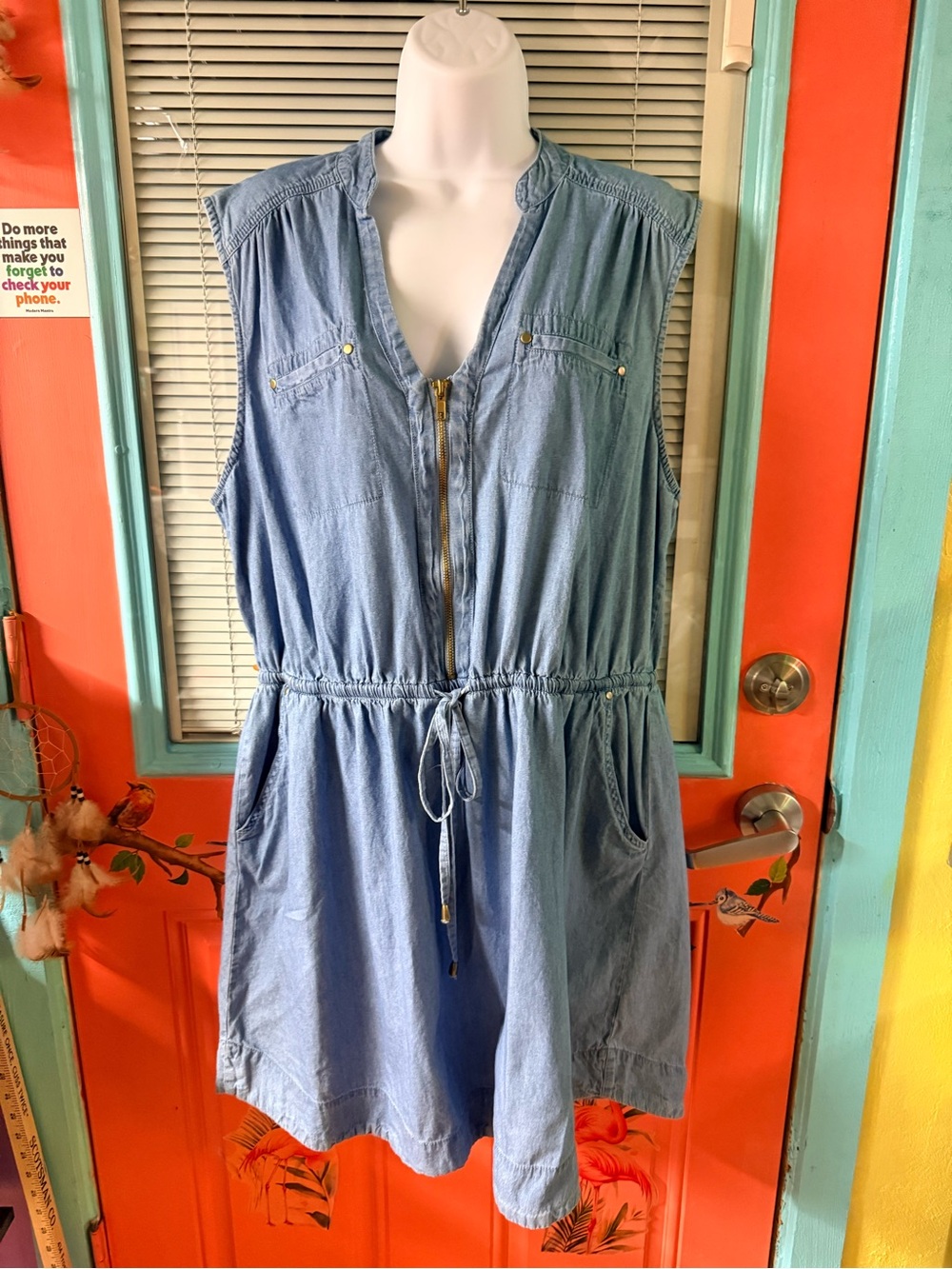 New Look Sleeveless Denim One-Piece Dress - Light Blue Sz 1X